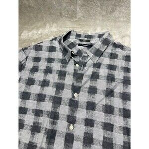 J.Lindeberg Button Up Shirt Men Large Gray Black Checkered Long Sleeve